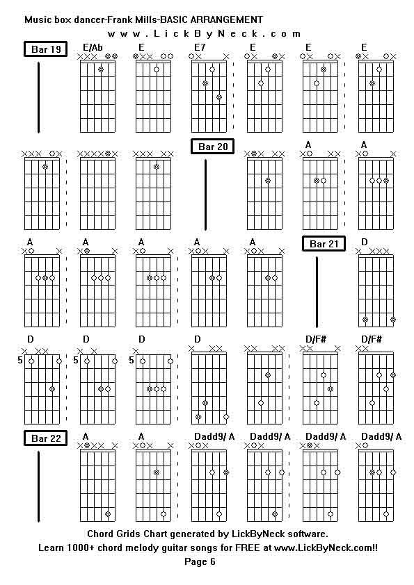 Chord Grids Chart of chord melody fingerstyle guitar song-Music box dancer-Frank Mills-BASIC ARRANGEMENT,generated by LickByNeck software.